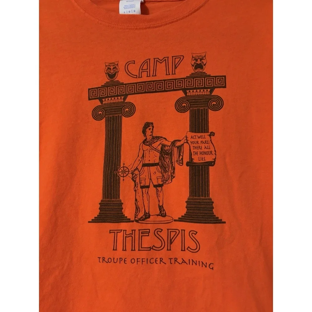 Camp Thespis Troupe Officer Training Size Large‎ 100% Cotton Theatre Broadway